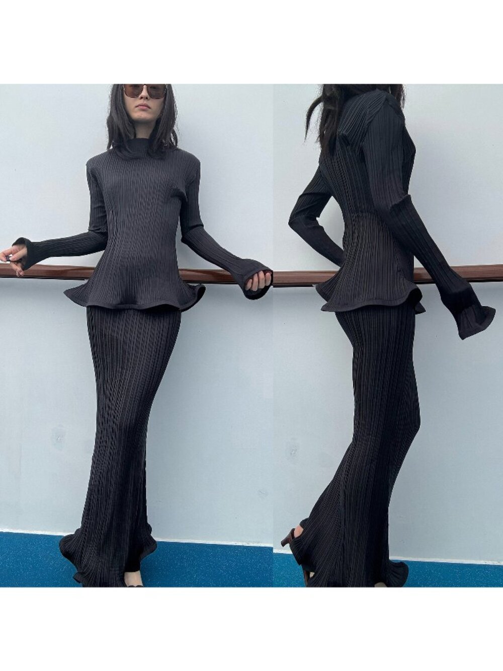1997 Issey Miyake Pleats Please PP Mermaid black long sleeve dress